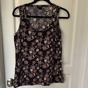 Ann Taylor Black and Pink Floral Tank Top